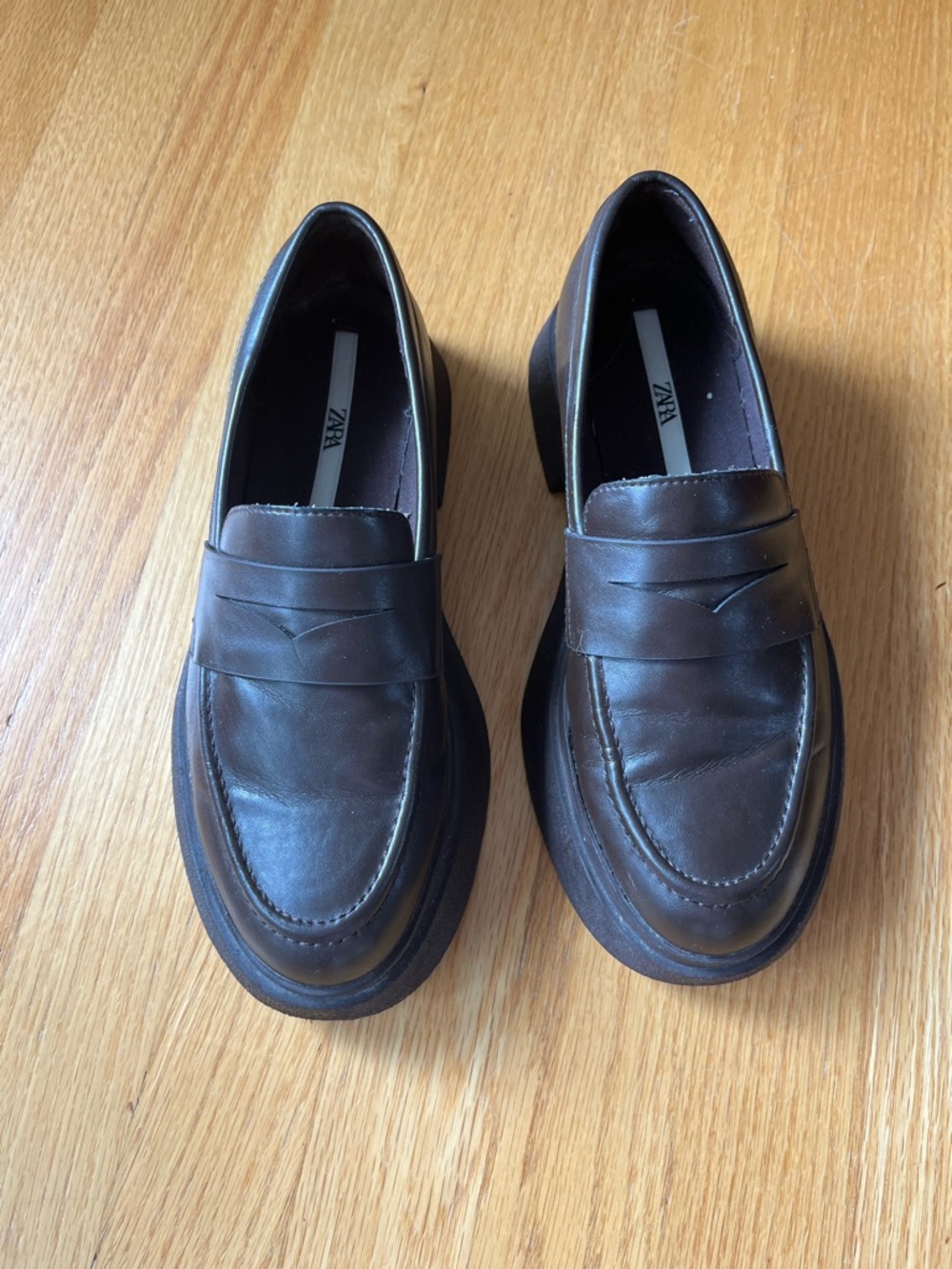 Zara Women’s Dark Brown Vegan Leather Penny Loafers